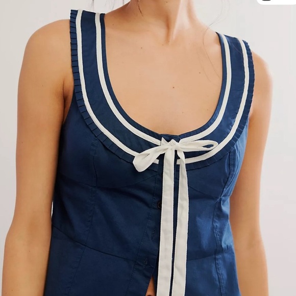 Free People Sail Away With Me Navy Sleeveless Top - Picture 3 of 11